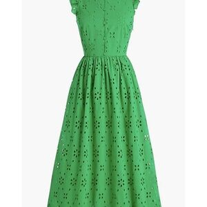 NWT J. Crew Womens Button Down Green Eyelet Cap Sleeve Dress With Pockets sz 12